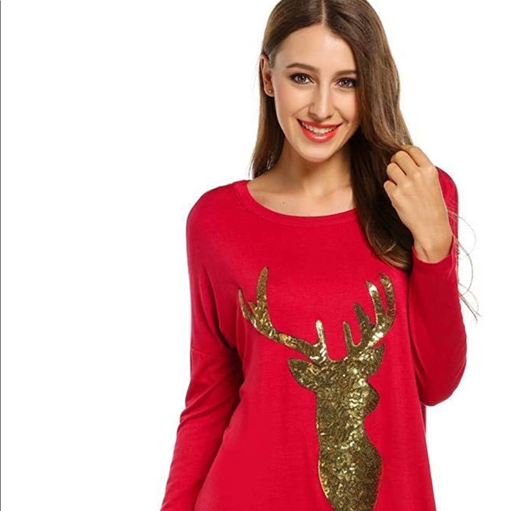Women Casual Long Sleeve Sequined Christmas Print